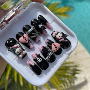 Kuromi Black And Pink Chain Press On Nail Set